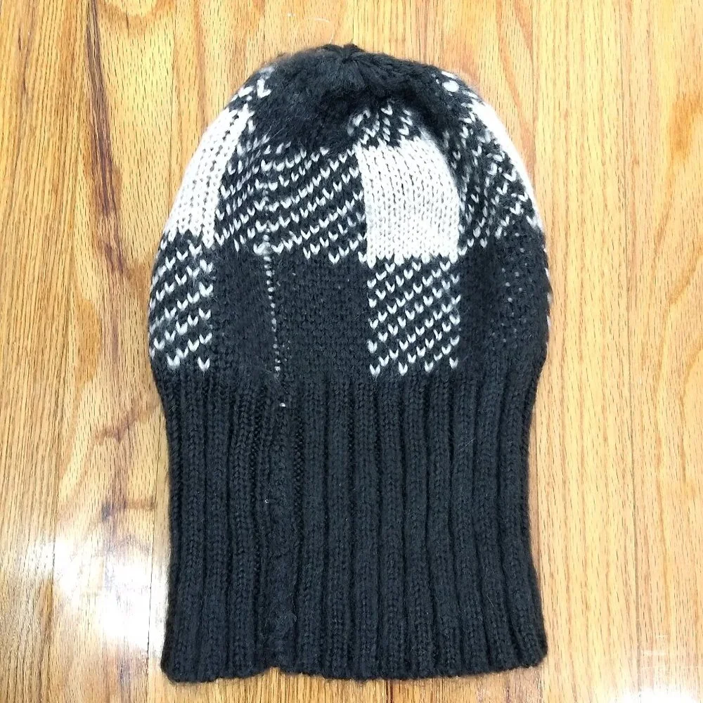 Raffaello Bettini Knit Hat Gray White Checkered Made in Italy Wool Alpaca Blend